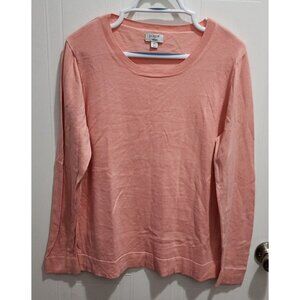 J. Crew Women's‎ Teddie Long Sleeve Crew Neck Knit Top Solid Pink Cotton Size XL